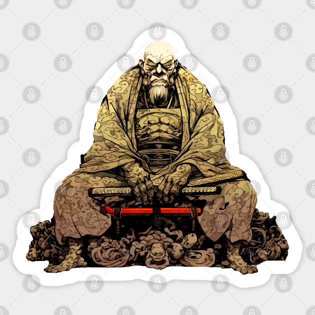 Samurai No. 2: Do Nothing that is of No Use - Miyamoto Musashi on a Dark Background Sticker by Puff Sumo
